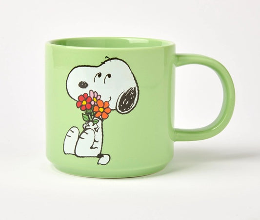 Snoopy mug - green with flower bouquet