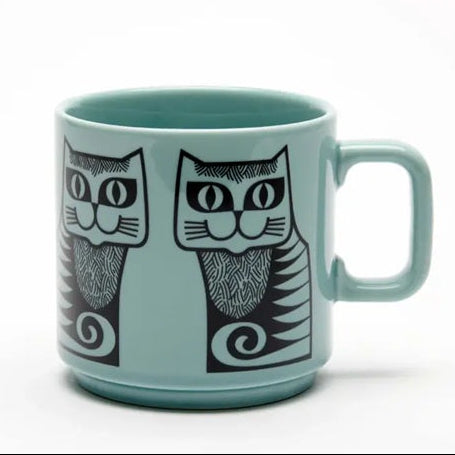 Hornsea cat mug in teal