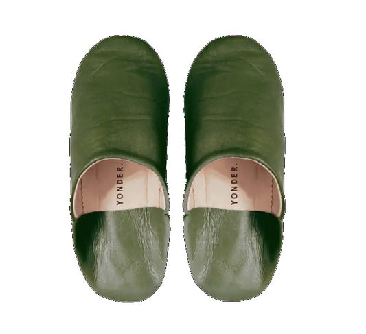 Leather babouche slippers - Olive Medium