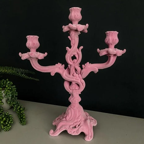 Flocked baby pink candelabra