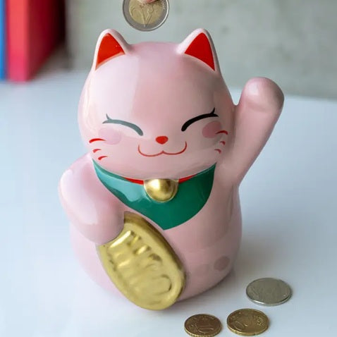 Pink lucky cat money box