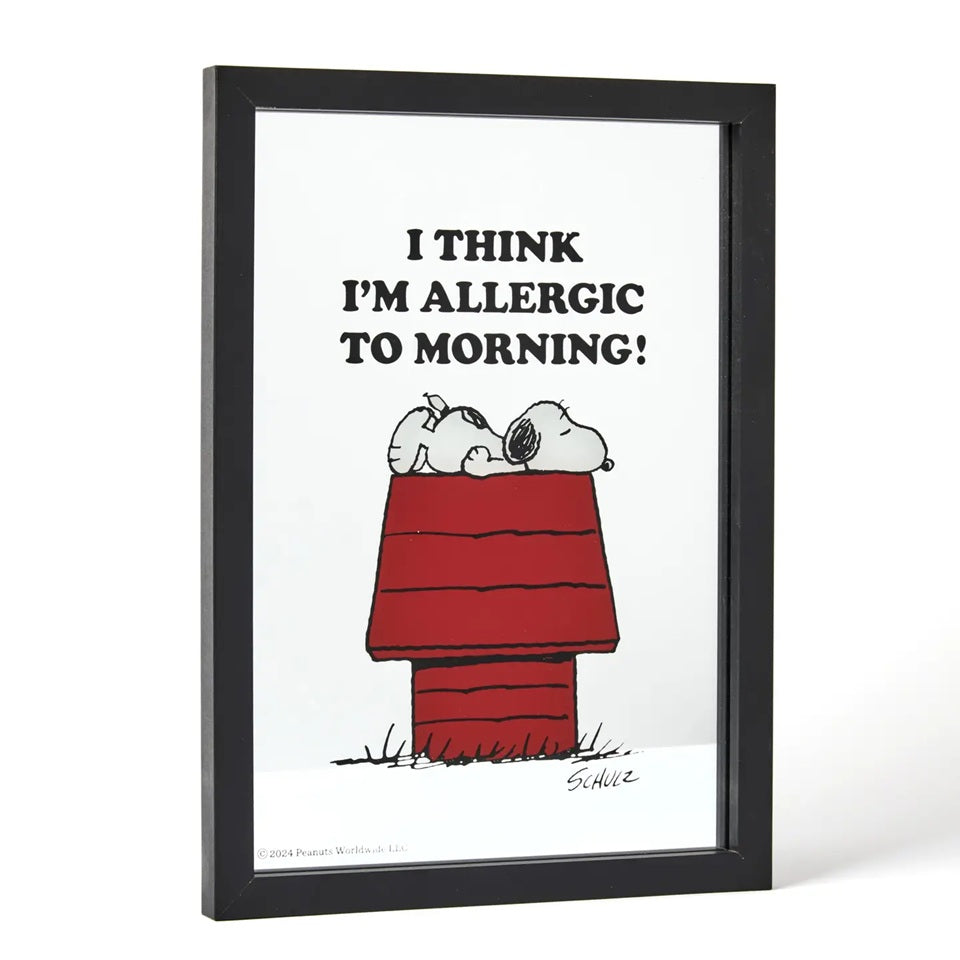 Snoopy "allergic to morning" framed mirror