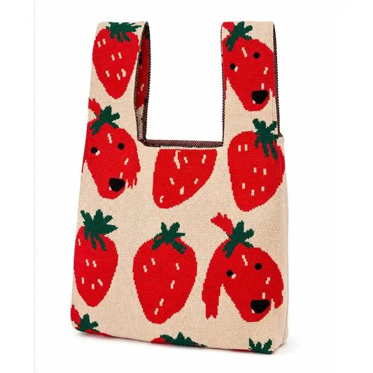 Knitted bag - strawberry dog